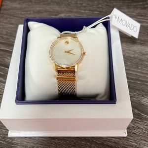 Movado Museum Classic MOP Dial Ladies Gold-tone Diamond Watch 0607307